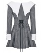 Dark in love Gray and White Gothic Batwing Neck Contrast Stripe Short Dress