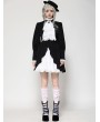 Dark in love Black and White Contrast Gothic Ruffle Neck Puff Sleeve Short Dress