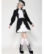 Dark in love Black and White Contrast Gothic Ruffle Neck Puff Sleeve Short Dress