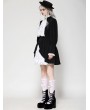 Dark in love Black and White Contrast Gothic Ruffle Neck Puff Sleeve Short Dress