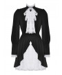 Dark in love Black and White Contrast Gothic Ruffle Neck Puff Sleeve Short Dress