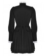 Dark in love Black and White Contrast Gothic Ruffle Neck Puff Sleeve Short Dress