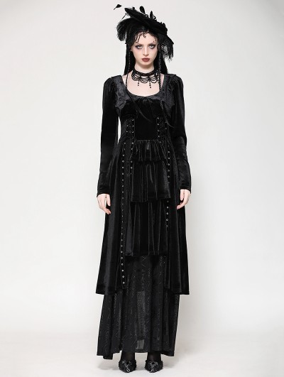 Dark in love Black Gothic Batwing Deep U-Neck Layered Velvet Maxi Dress