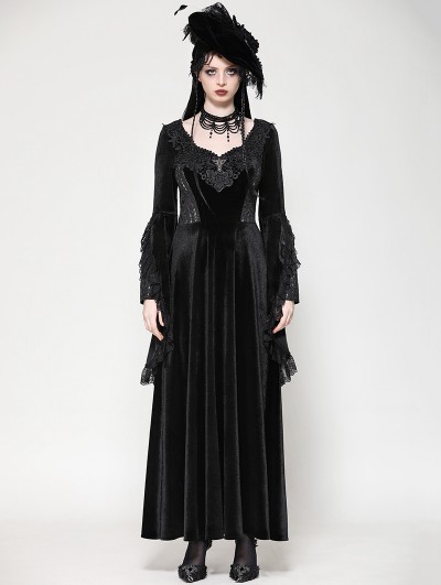 Dark in love Black Vintage Velvet Romantic Gothic Oversized Sleeve Maxi Dress