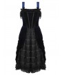 Dark in love Black and Indigo Gothic Lace Trim Lolita Velvet Party Doll Dress