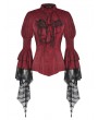 Dark in love Red Inferno Gothic Distressed Lace Splicing Frilly Blouse for Women