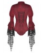 Dark in love Red Inferno Gothic Distressed Lace Splicing Frilly Blouse for Women