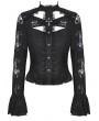 Dark in love Black Gothic Lace Sexy Hollow Cross Button Blouse for Women