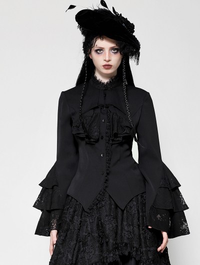 Dark in love Black Gothic Multi-Layer Ruffled Noble Blouse for Women