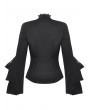 Dark in love Black Gothic Multi-Layer Ruffled Noble Blouse for Women