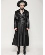 Dark in love Black Gothic Belted Single Breasted Faux Leather Long Coat for Women