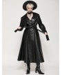 Dark in love Black Gothic Belted Single Breasted Faux Leather Long Coat for Women