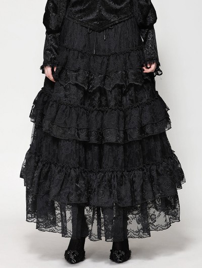 Dark in love Black Gothic Princess Rose Lace Layered Tulle Tiered Skirt