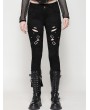 Dark in love Black Gothic Punk Versatile Distressed Long Pants for Women