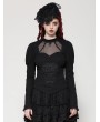 Dark in love Black Gothic Embroidered Illusion Neck Puff Sleeve Top for Women