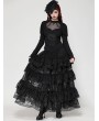 Dark in love Black Gothic Embroidered Illusion Neck Puff Sleeve Top for Women