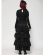 Dark in love Black Gothic Embroidered Illusion Neck Puff Sleeve Top for Women