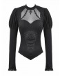 Dark in love Black Gothic Embroidered Illusion Neck Puff Sleeve Top for Women