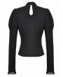 Dark in love Black Gothic Embroidered Illusion Neck Puff Sleeve Top for Women