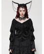 Dark in love Black Gothic Victorian Jacquard Velvet Ruffle V-Neck Shirt for Women