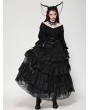 Dark in love Black Gothic Victorian Jacquard Velvet Ruffle V-Neck Shirt for Women