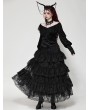 Dark in love Black Gothic Victorian Jacquard Velvet Ruffle V-Neck Shirt for Women