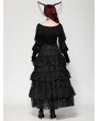 Dark in love Black Gothic Victorian Jacquard Velvet Ruffle V-Neck Shirt for Women