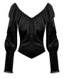 Dark in love Black Gothic Victorian Jacquard Velvet Ruffle V-Neck Shirt for Women