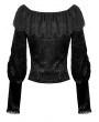 Dark in love Black Gothic Victorian Jacquard Velvet Ruffle V-Neck Shirt for Women