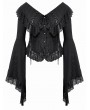 Dark in love Black Gothic Oversized Ruffled Collar Tie Lace Trim Shirt for Women