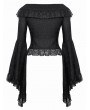 Dark in love Black Gothic Oversized Ruffled Collar Tie Lace Trim Shirt for Women