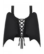 Dark in love Black Dark Gothic Lace Up Back Batwing Vest Top for Women