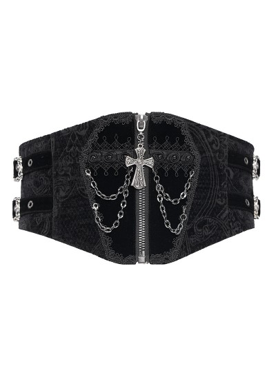 Devil Fashion Black Gothic Punk Chain Buckle Lace Up Zipper Girdle for Men