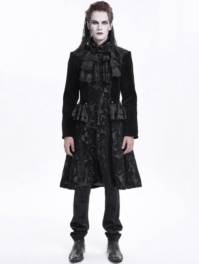 Devil Fashion Black Retro Gothic Printing Victorian Velvet Jabot Party Coat for Men