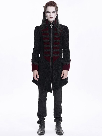 Devil Fashion Black and Red Gothic Vintage Pattern Velvet Party Tailcoat for Men