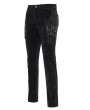 Devil Fashion Black Gothic Vintage Embroidery Lace Appliqued Slim Fit Pants for Men