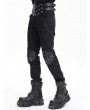 Devil Fashion Black Gothic Punk Studded Faux Leather Spliced Trousers for Men