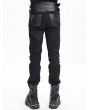 Devil Fashion Black Gothic Punk Studded Faux Leather Spliced Trousers for Men