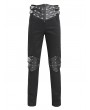 Devil Fashion Black Gothic Punk Studded Faux Leather Spliced Trousers for Men