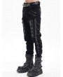 Devil Fashion Black Gothic Punk Zipper Chain Studded Fitted Pants for Men