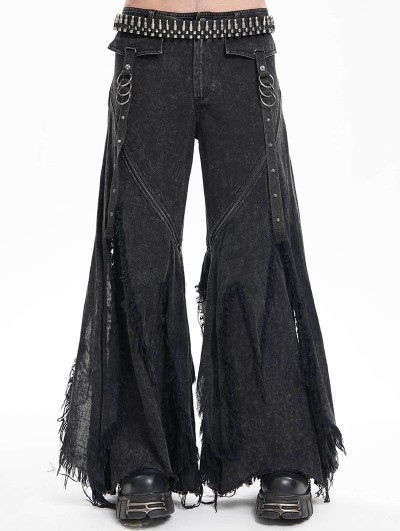 Devil Fashion Black Gothic Distressed Punk Rivet Wide Leg Pants for Men