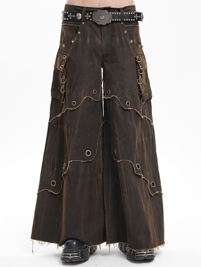 Devil Fashion Coffee Gothic Punk Eyelet Studded Wide Leg Pants for Men