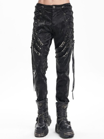 Devil Fashion Black Gothic Punk Multi-Buckle Strap Fitted Pants for Men