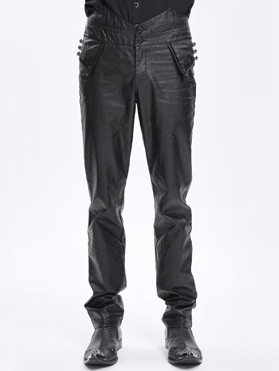 Devil Fashion Black Gothic High Waisted Faux Leather Pants for Men