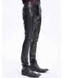 Devil Fashion Black Gothic Embossed Faux Leather Slim Fit Pants for Men