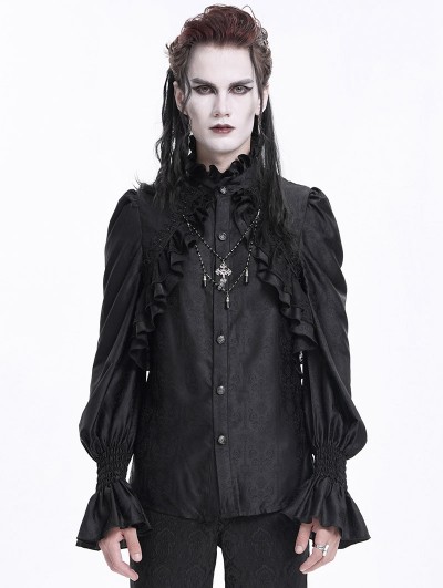 Devil Fashion Black Gothic Vintage Ruffled Lace Cross Party Shirt for Men