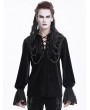 Devil Fashion Black Gothic Retro Embroidered Lace-Up Chain Loose Shirt for Men