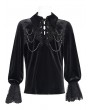 Devil Fashion Black Gothic Retro Embroidered Lace-Up Chain Loose Shirt for Men