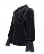 Devil Fashion Black Gothic Retro Embroidered Lace-Up Chain Loose Shirt for Men