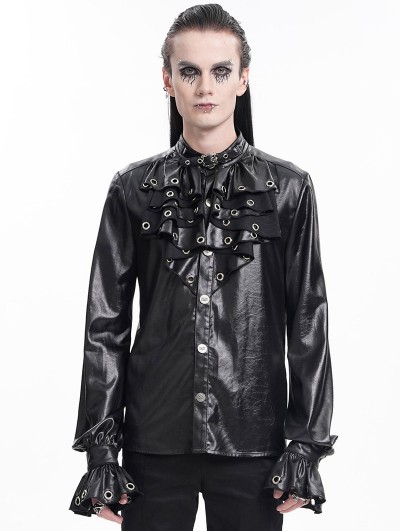 Devil Fashion Black Gothic Punk Eyelet Embellished Ruffled Shirt for Men